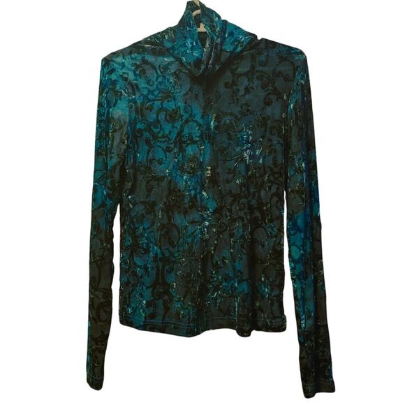 SnoSkins semi sheer velvet floral long sleeve turtleneck size medium - Picture 1 of 6